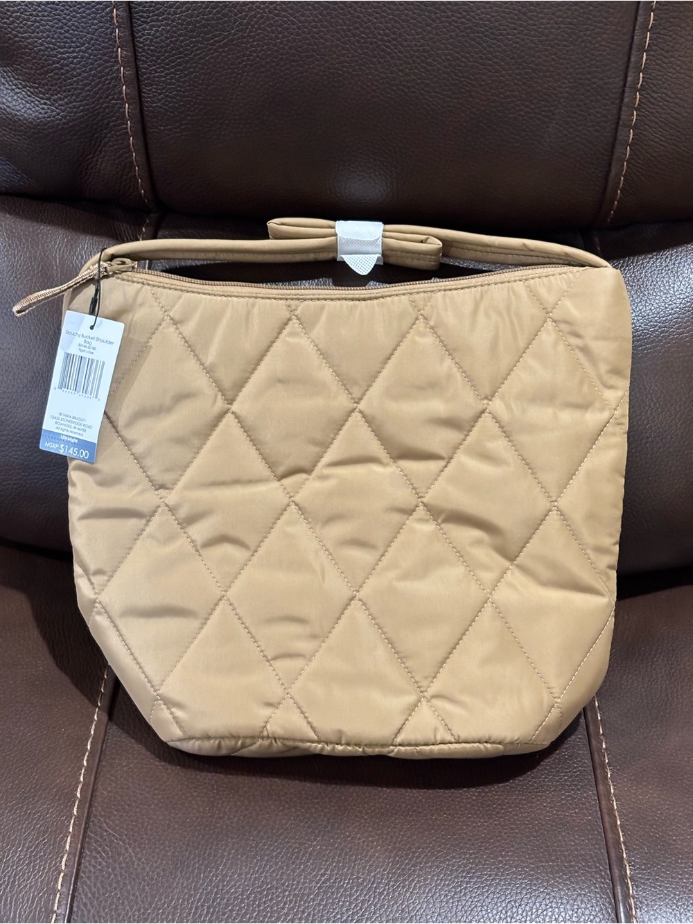 Vera Bradley Quilted Tan Slouch Bucket  bag